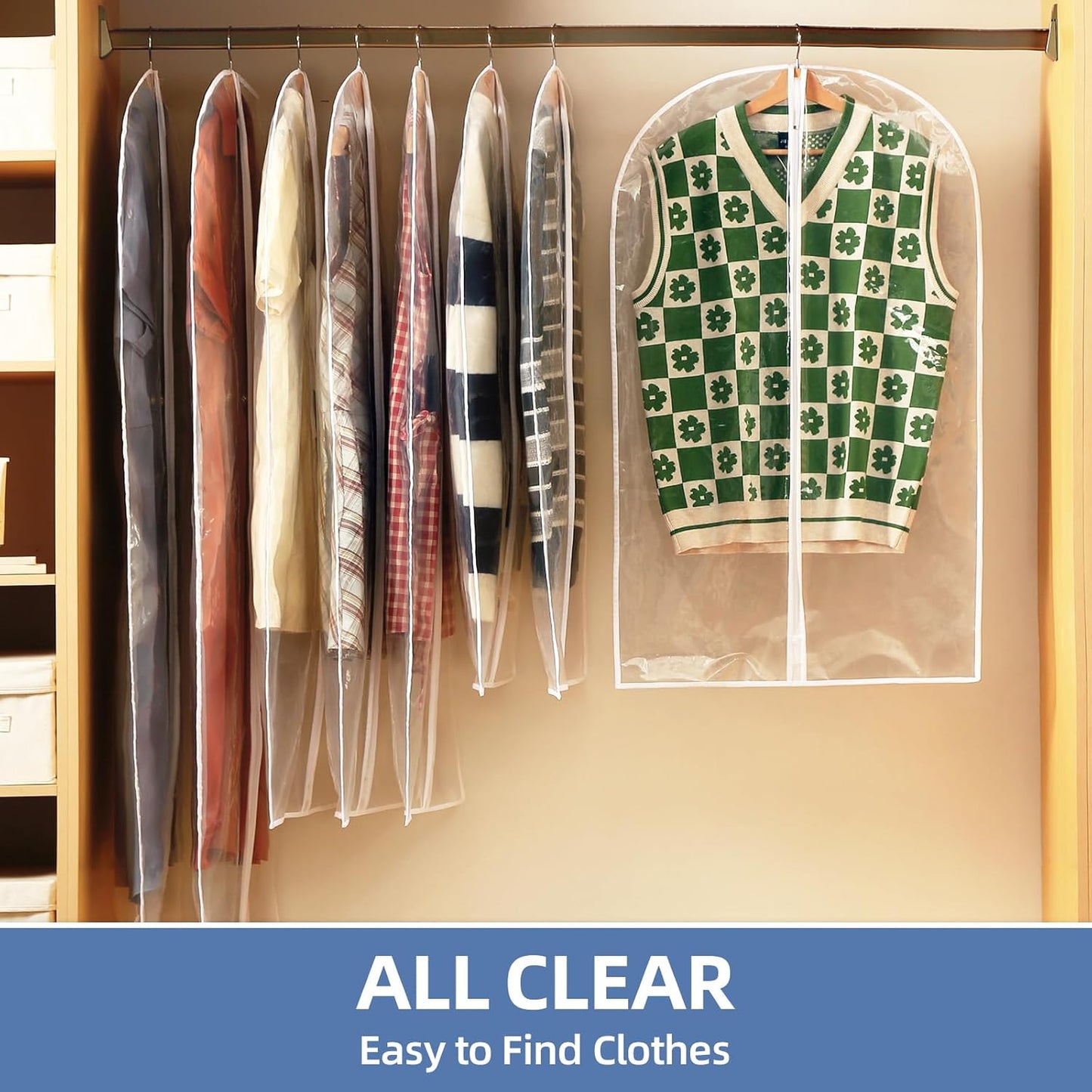 48" All Clear Garment Bags for Hanging Clothes, 12 Packs Suit Bags for Closet Storage, Plastic Waterproof Suit Cover Bags with Zipper for Coats, Jackets, Shirts (Set of 12)