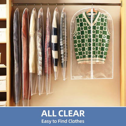 48" All Clear Garment Bags for Hanging Clothes, 12 Packs Suit Bags for Closet Storage, Plastic Waterproof Suit Cover Bags with Zipper for Coats, Jackets, Shirts (Set of 12)